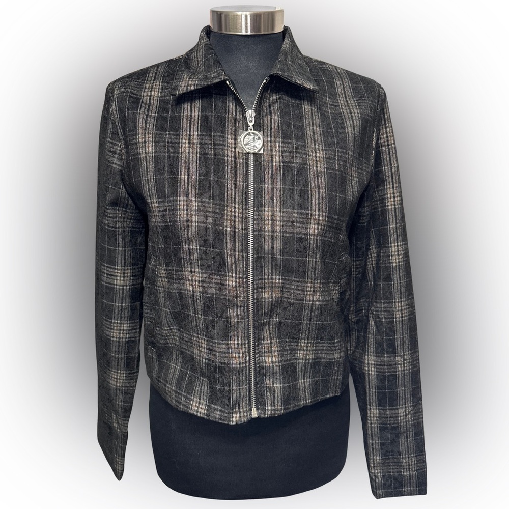 Emory Park Black Plaid Cropped Zip Jacket Women’s Size Small NWT